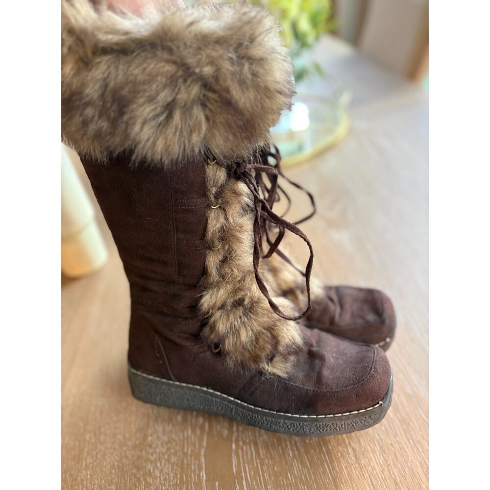 American Eagle Women's Suede Brown Winter Fur Boots Size 8M